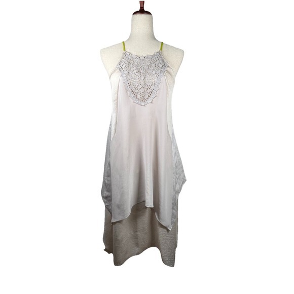 Rebecca Taylor Silk Lace Asymmetrical Dress Women 10 Beige Fairy Romantic Whimsy - Picture 1 of 9